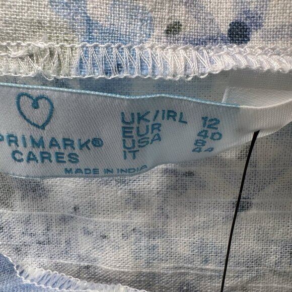 Floral Midi Dress Puff Sleeve Size 8 White Blue Green Primark NWT - Picture 5 of 7